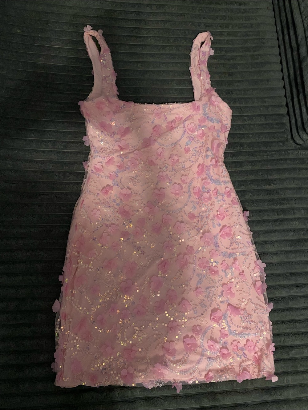 Beginning Boutique Pink Sequin Floral Mini Dress size 2